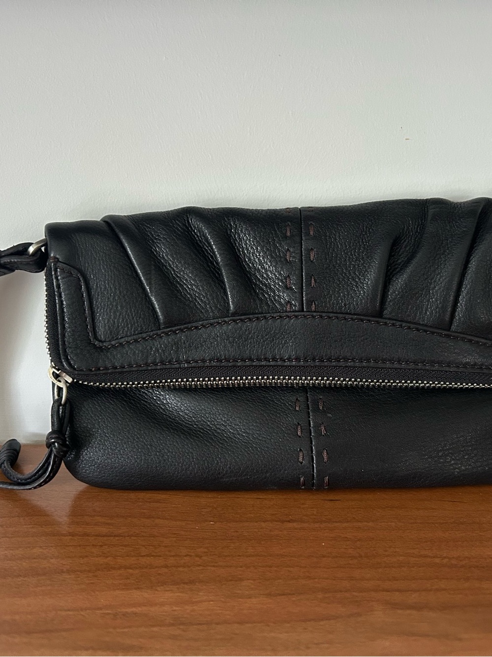 Cole Haan Black Leather Fold-Over Wristlet Clutch